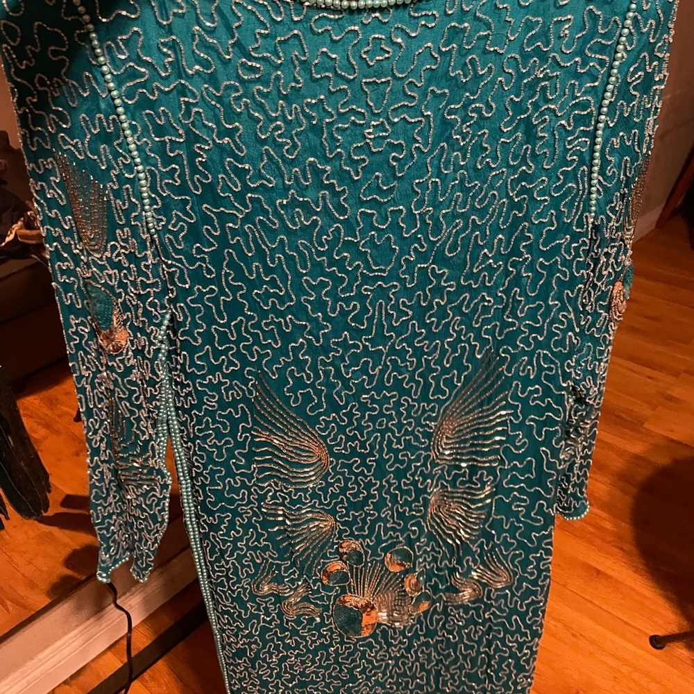Blue Sequin Embellished Long Sleeve Gown